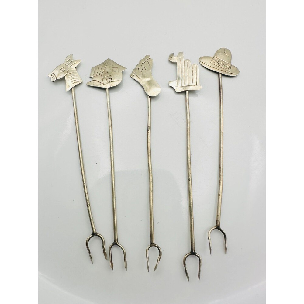 Vintage made in Mexico silver olive cheese cocktail picks